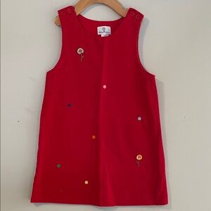 Florence Eiseman red corduroy jumper with flowers and dots. size:5